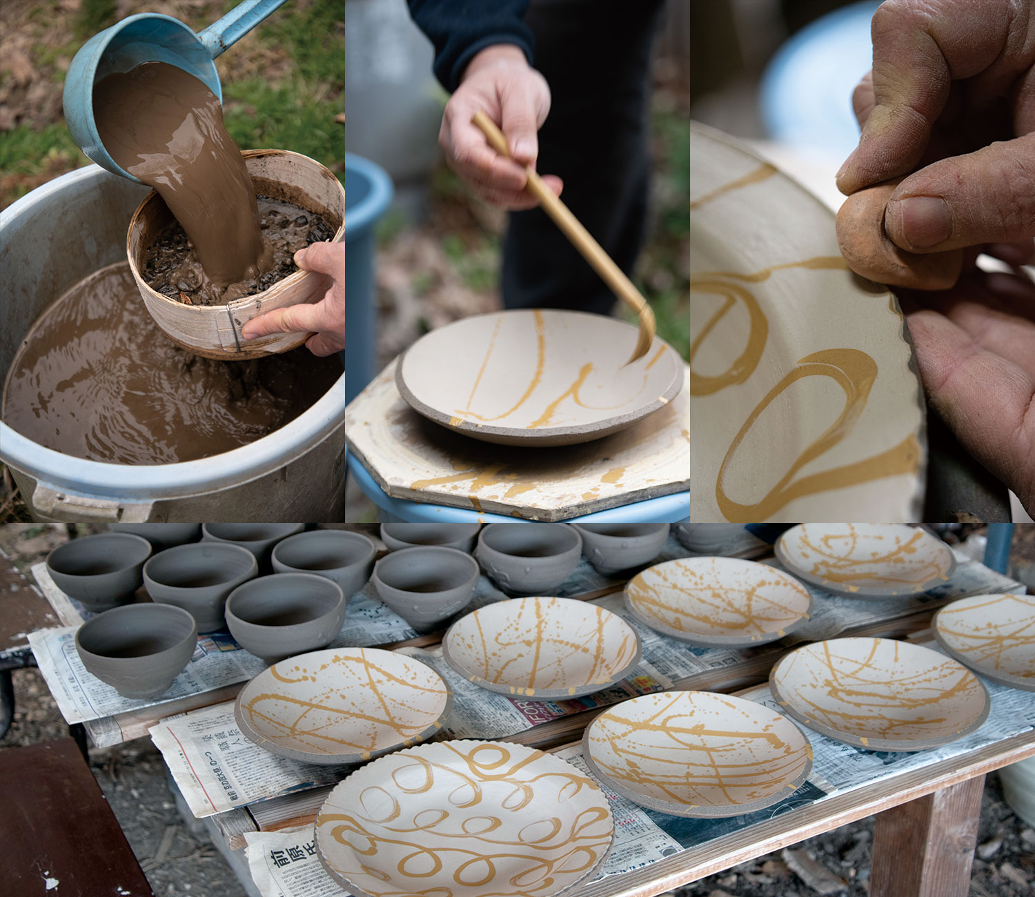 25 丹波の作陶家、前野直史くんにスリップウェアの八寸皿を焼いて