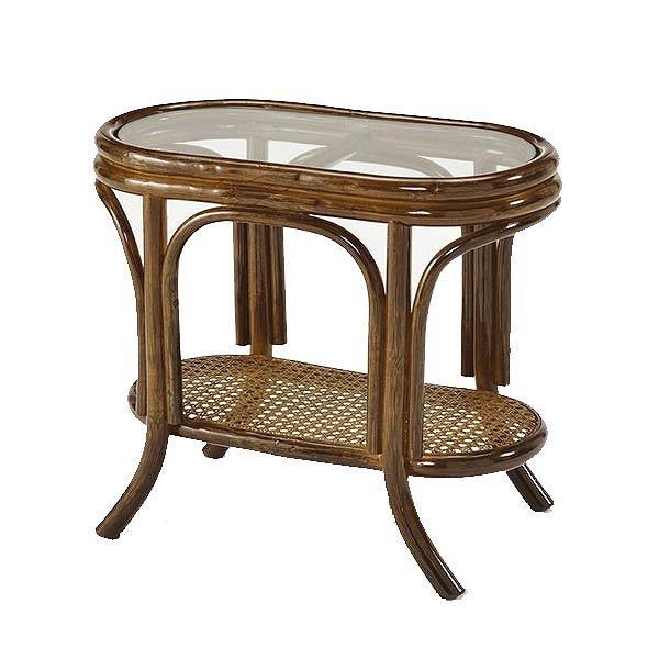 ラタンテーブル 楕円形 籐 サイドテーブル ガラス天板 幅50cm