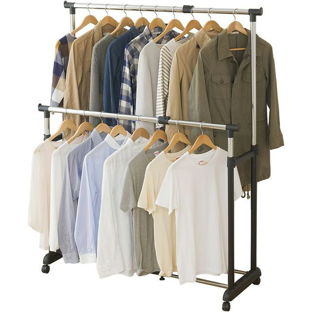 ハンガーラック 幅90cm 縦横伸縮 ダブル ブラック 幅91-124cm×奥行44.5