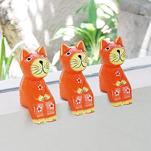 Amazon.co.jp: オブジェ [オレンジ] 猫 バリネコ 木彫り バリ雑貨 置物