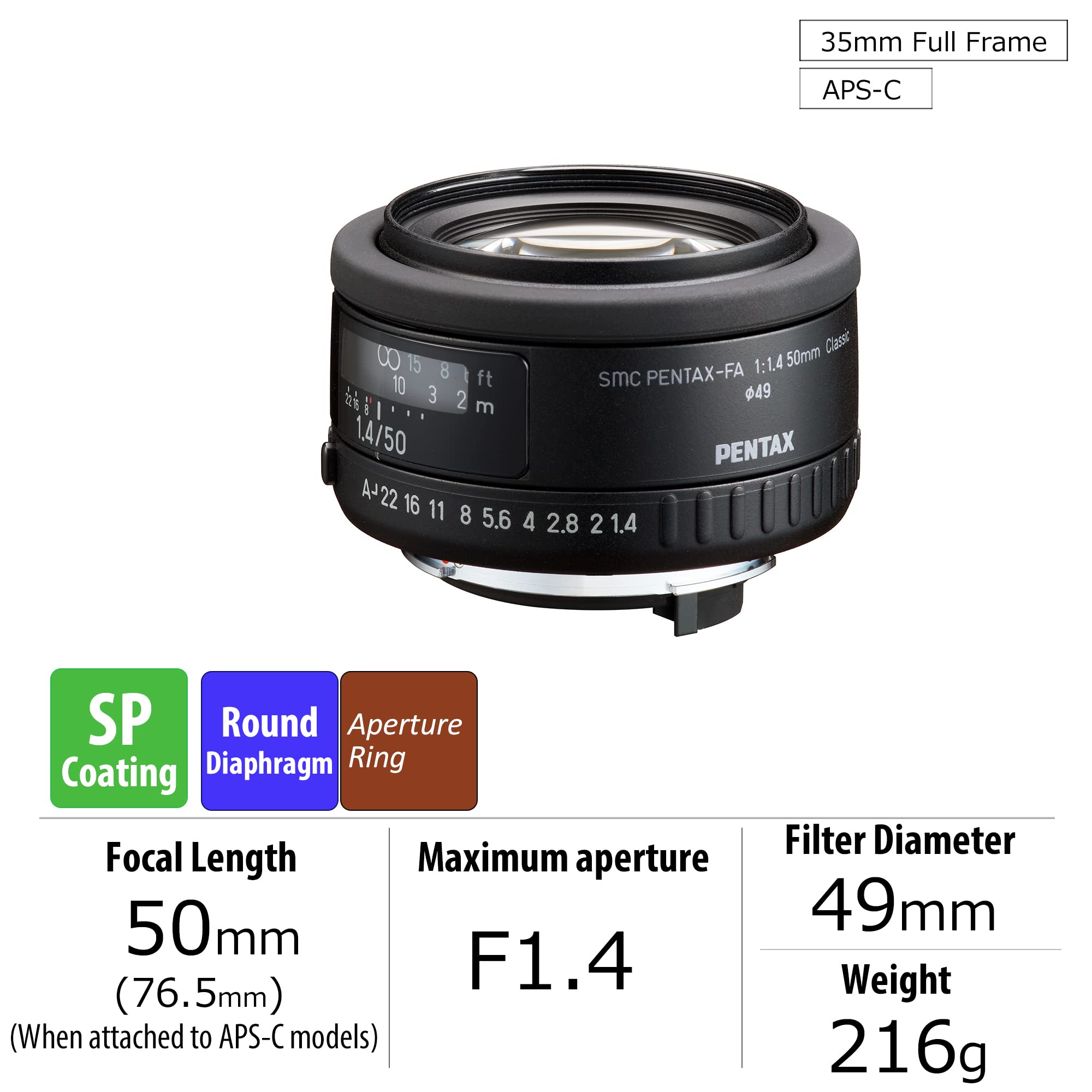 Amazon.com : Pentax smc PENTAX-FA 50mmF1.4 Classic, Single-Focus
