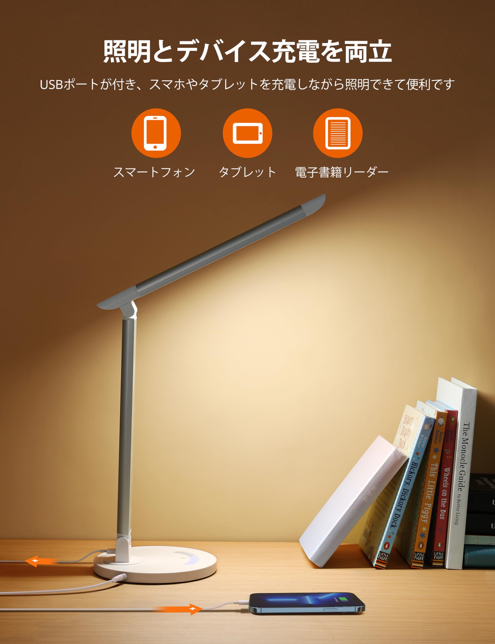 Amazon.co.jp: LED デスクライト 調光対応 7種類の明るさレベル、5色
