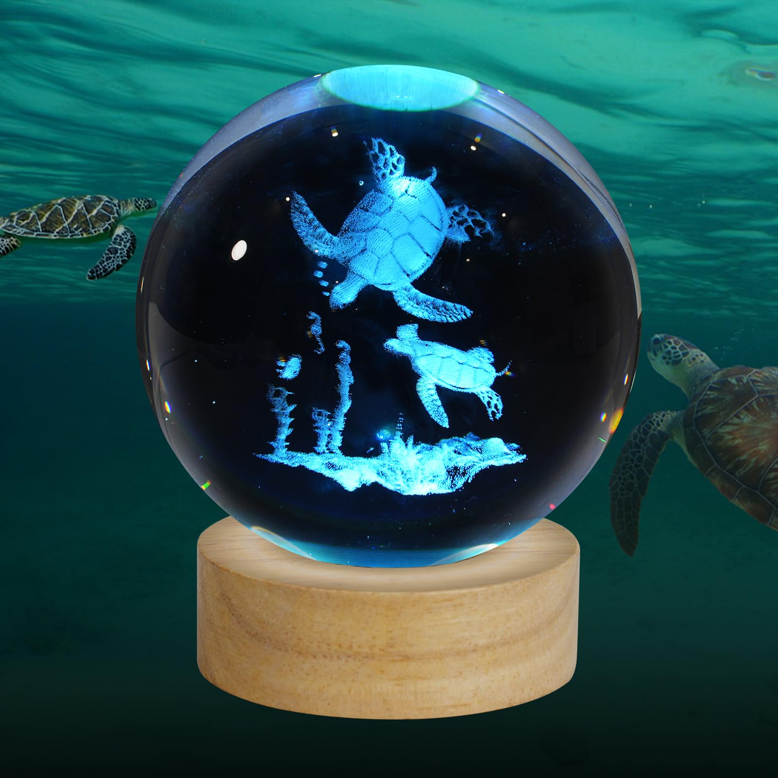 ZXBLAQ 3D Sea Turtles Crystal Ball Night Light, Upgraded 3.15 Inch