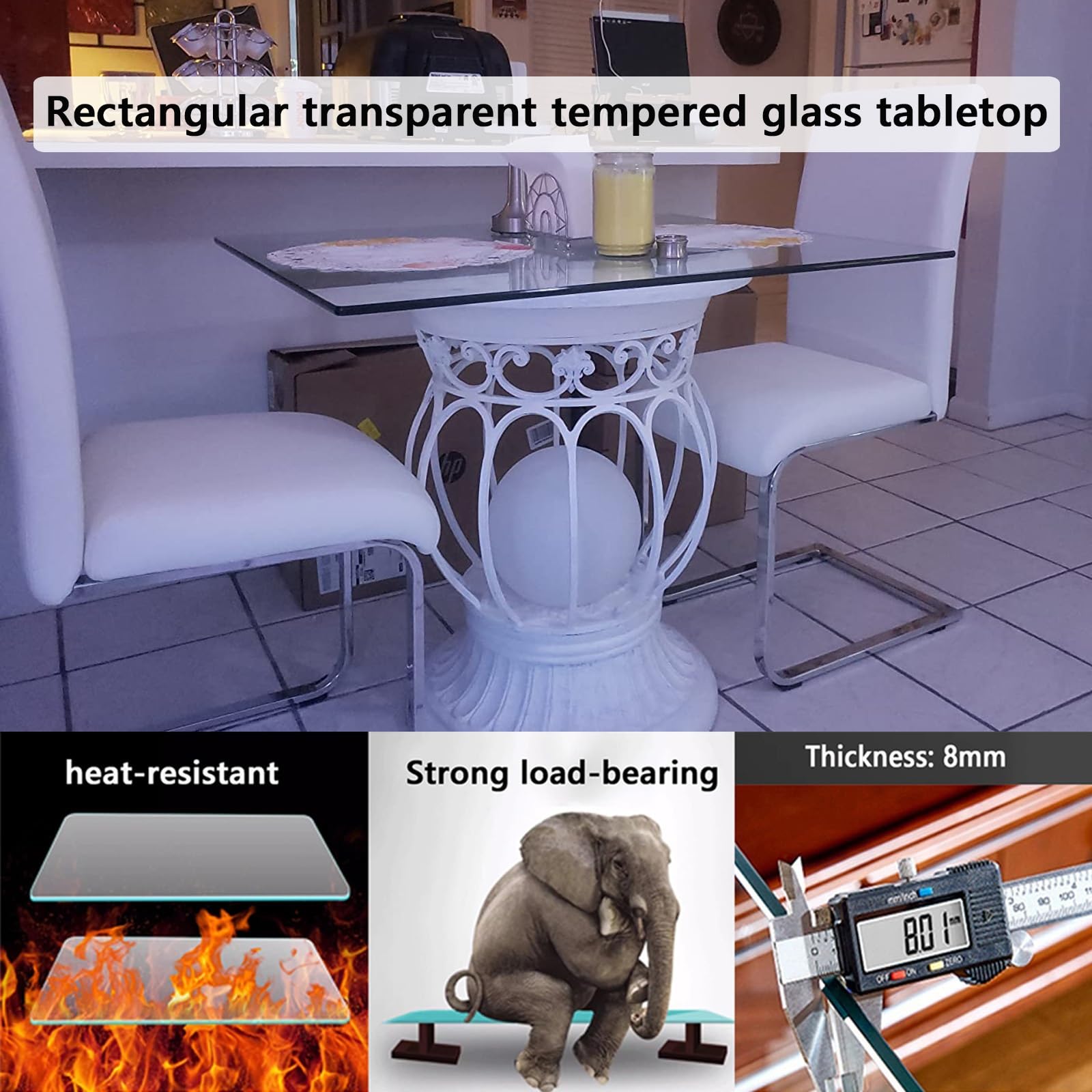 Amazon｜長方形 強化ガラス テーブルトップ 厚さ8mm フラット