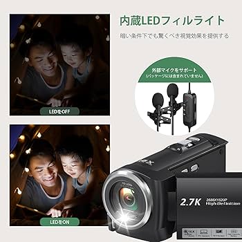 Amazon | ビデオカメラ 2.7K 5600万画素 YouTubeカメラ 2.8インチ液晶