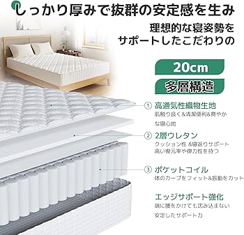 Amazon.co.jp: マットレス シングル 硬め 極厚20cm コイルマットレス