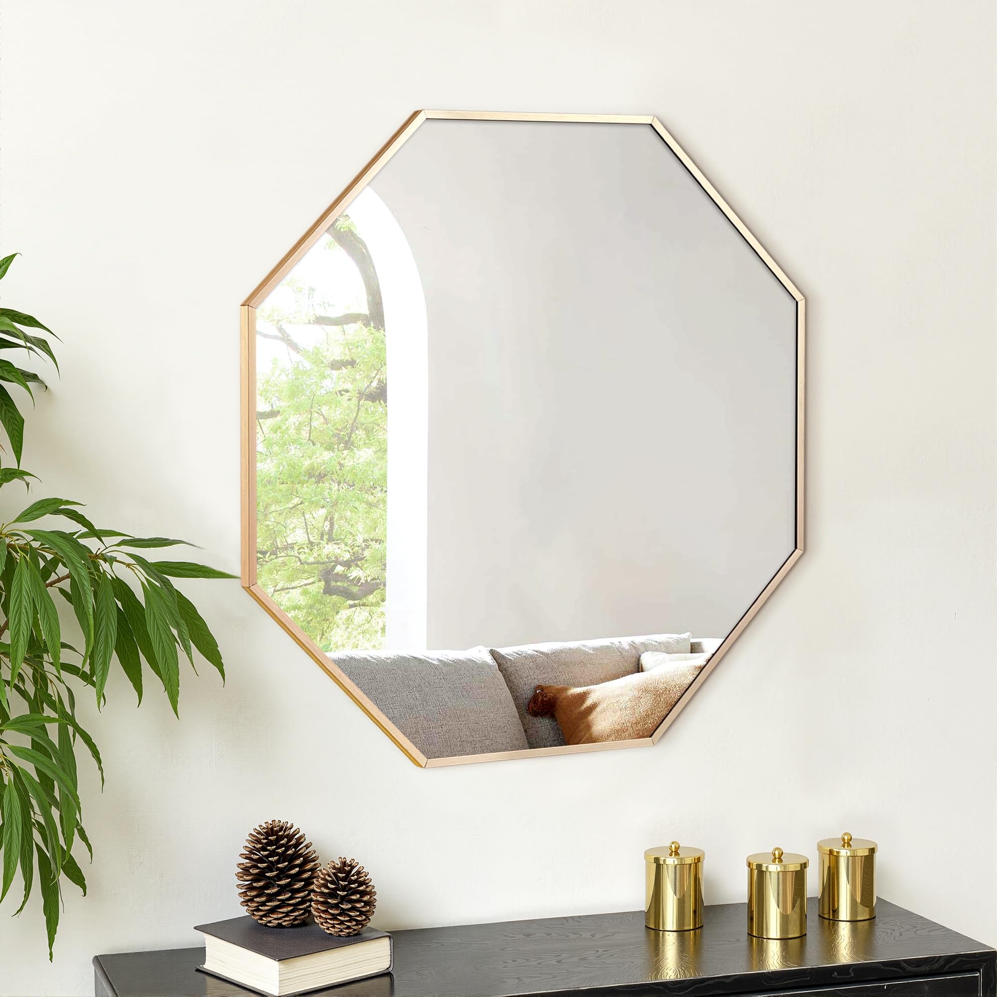 Amazon.co.jp: ミルオ君の鏡工房 壁掛けミラー 八角形 ウォールミラー