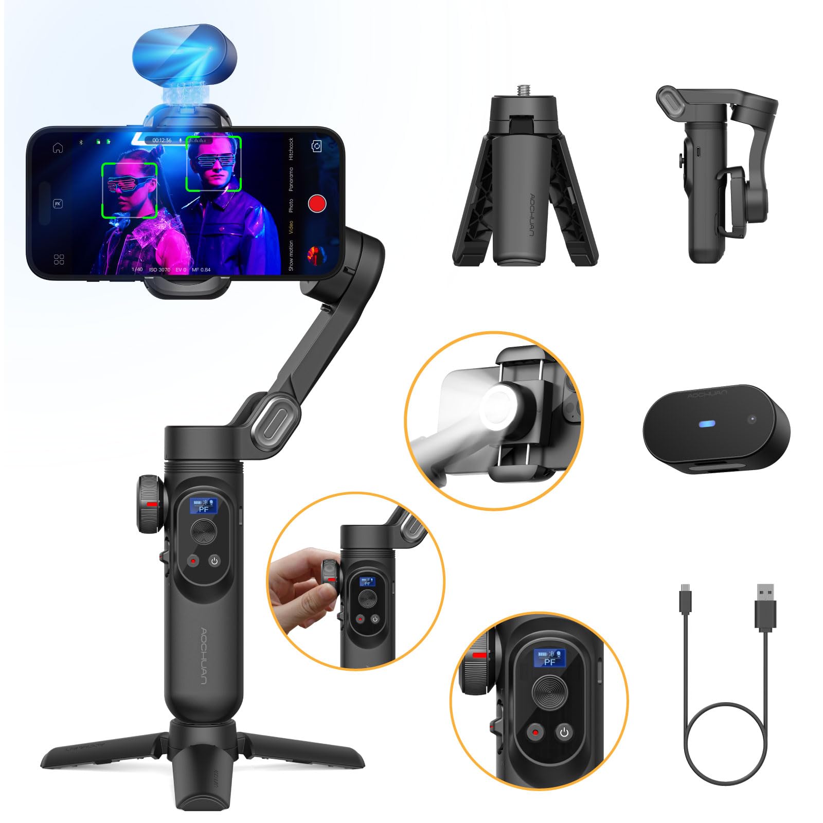AOCHUAN Gimbal Stabilizer for Smartphone with AI Vision Sensor for
