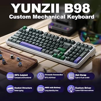 Amazon | YUNZII B98 メカニカルキーボード ワイヤレス 98キー ホット
