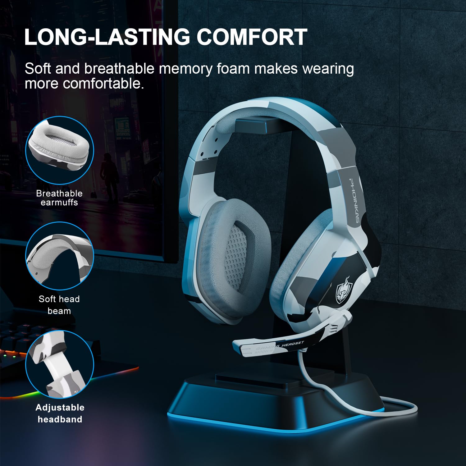 Amazon.com: PHOINIKAS Gaming Headset for PS4, Xbox One, PC, Laptop