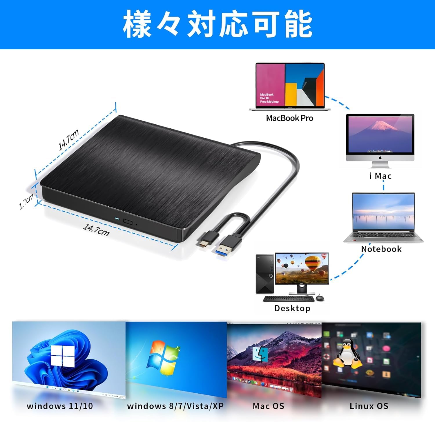 Amazon.co.jp: ブルーレイドライブ外付け BDプレイヤー再生読み書usb-a