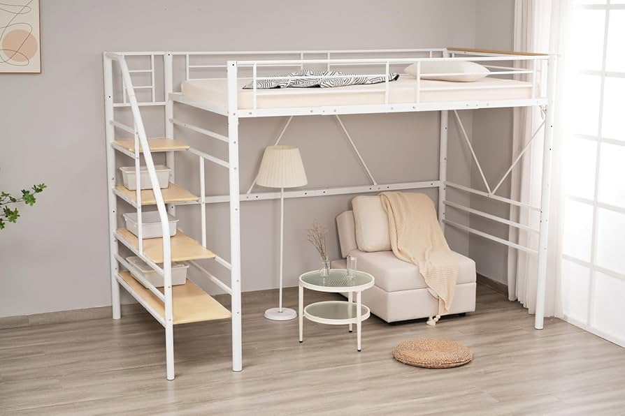 Amazon｜ロフトベッド 階段付き S パイプベッド シングル コンセント