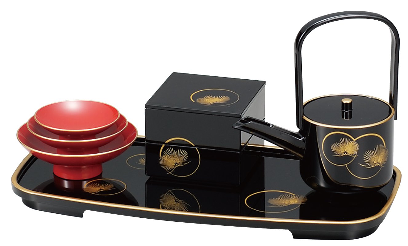 Amazon.co.jp: まえじゅう漆器 屠蘇器 光輪松 黒 (盃 銚子 ミニお重箱