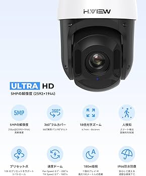 Amazon.co.jp: H.View PTZ防犯カメラ 18X光学ズーム 赤外線 防犯カメラ