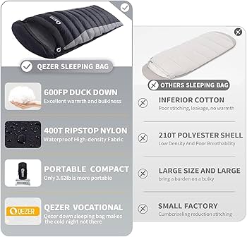 Amazon.com : QEZER Down Sleeping Bag for Adults 600 Fill Power
