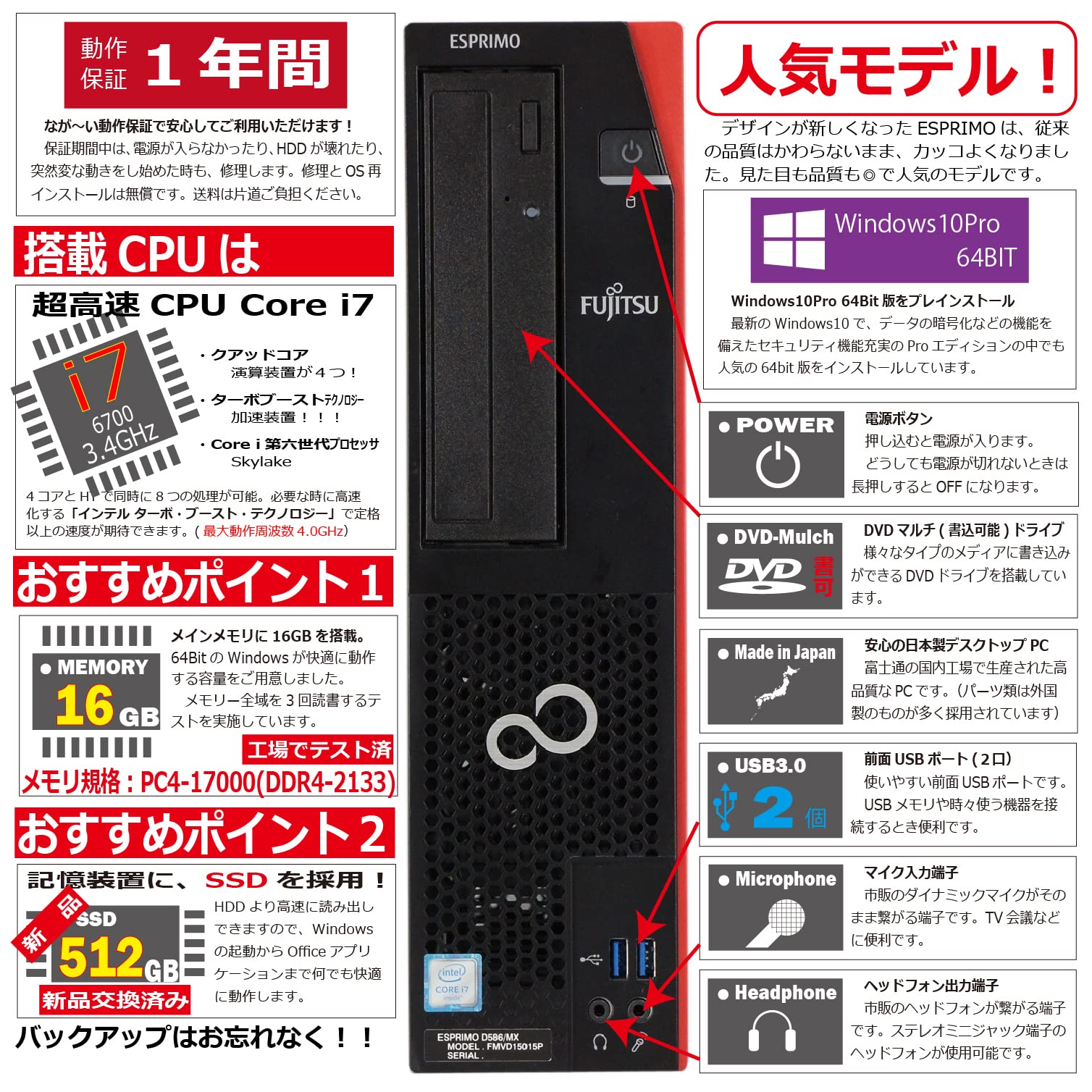 Amazon.co.jp: 中古パソコン 富士通 ESPRIMO D586/M(MX) Windows10