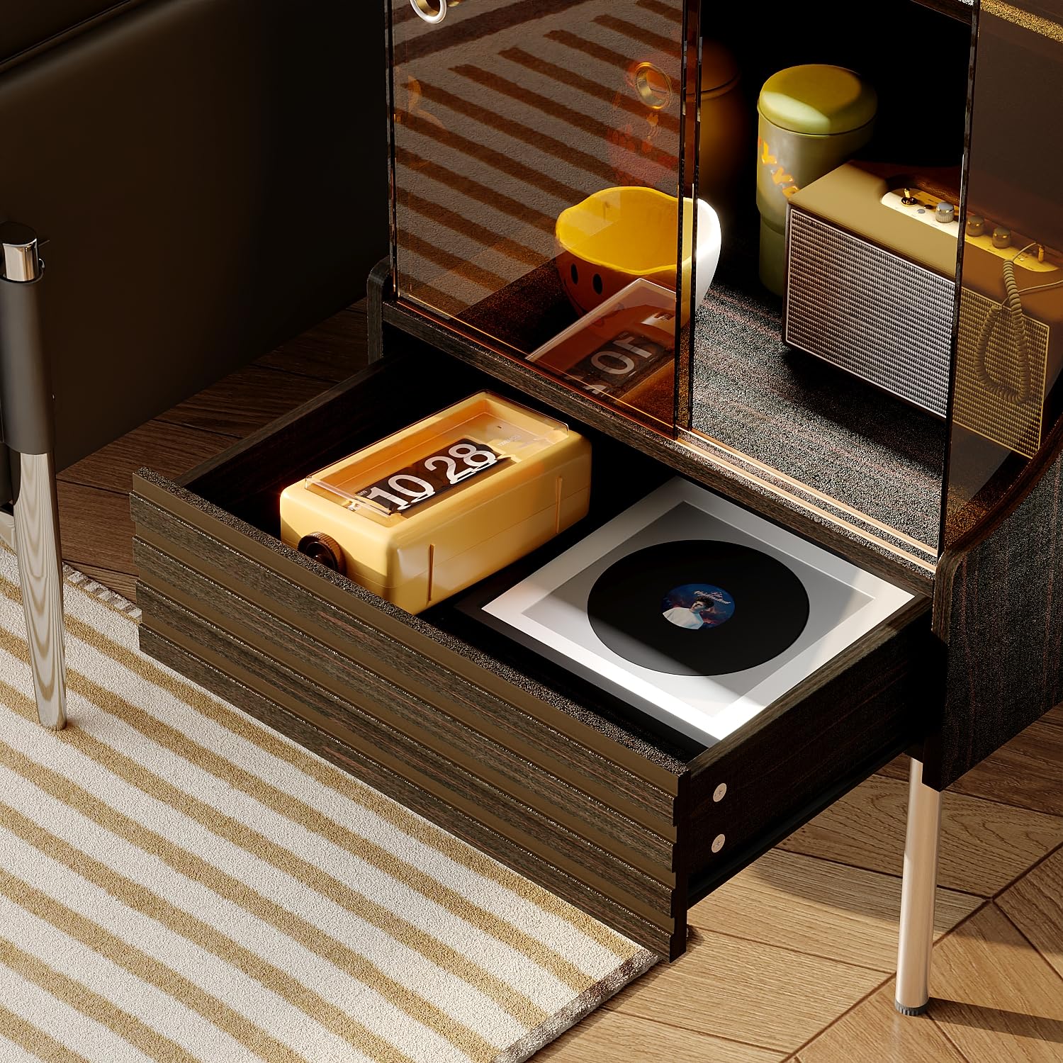 Amazon.co.jp: FUFU&GAGA CDラック 大容量 扉付き 本棚 cd収納ラック