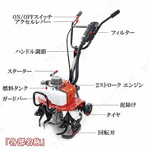 Amazon | MOTOFUTURE 耕うん機 エンジン式 耕運 耕耘 手押し タイヤ付