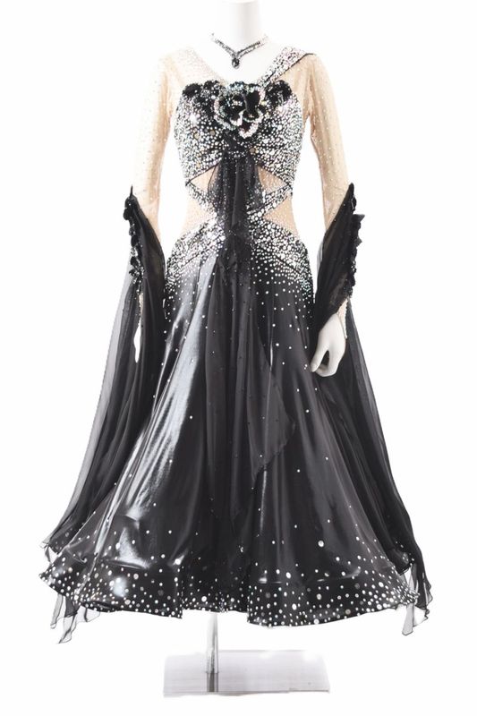 スタンダードドレス WS0673D ブラック M 社交ダンス モダンドレス