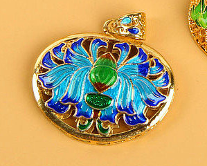 七宝焼き蓮柄アクセサリー ペンダントヘッド 中国伝統工芸 民族風