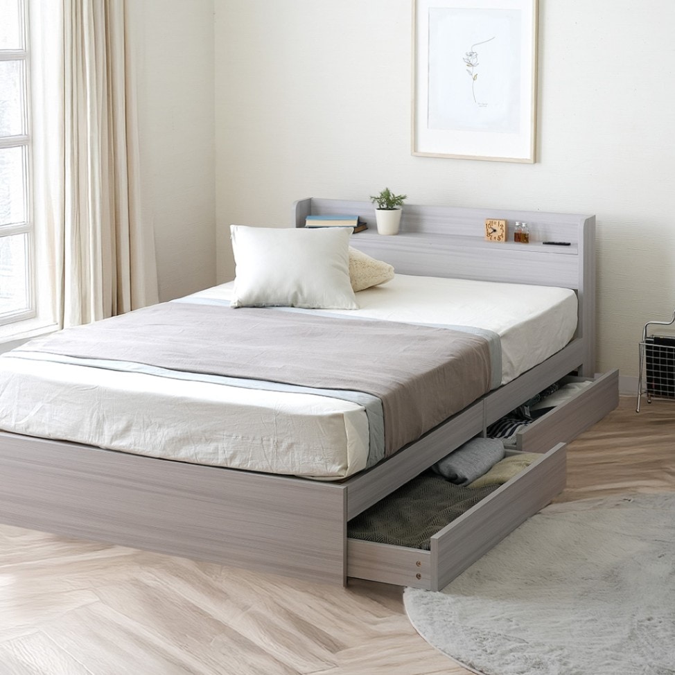 セミダブル】ヘッドボード付き 引出し収納ベッド/エミー【EMMY