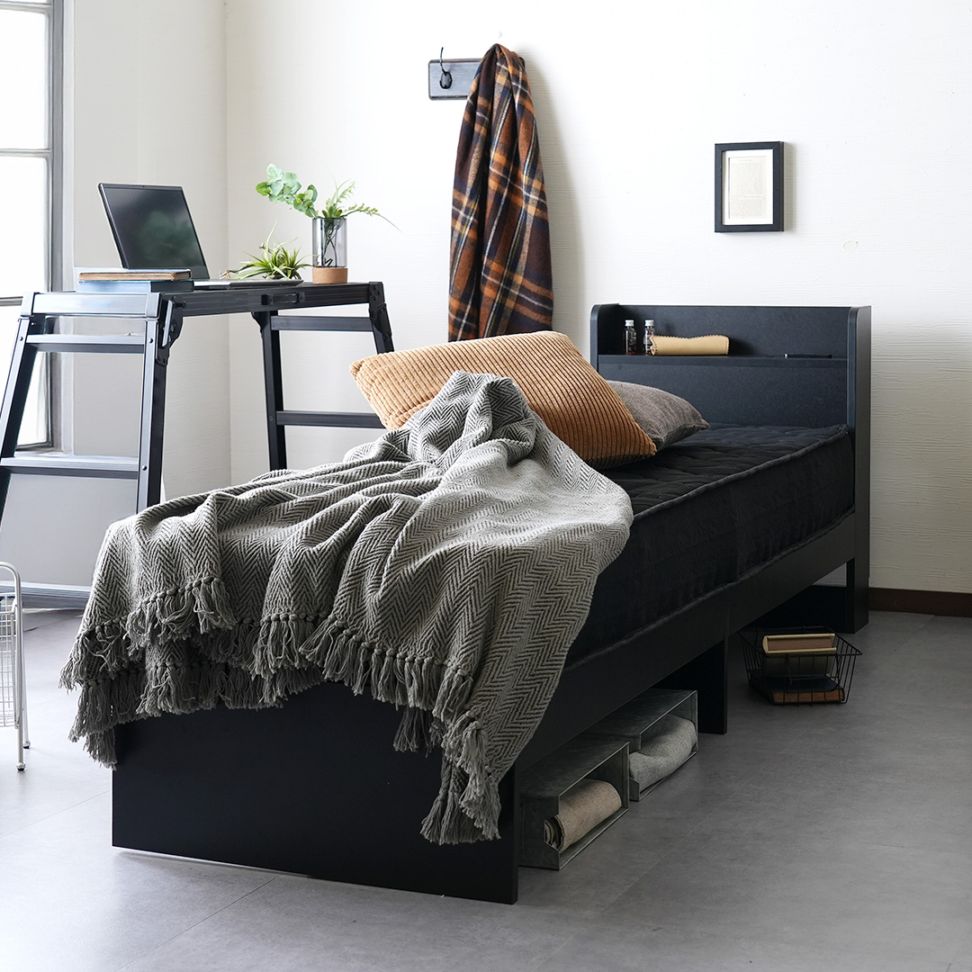 ミニシングル/70cm】ヘッドボード付き 引出し収納ベッド/Latte 特殊