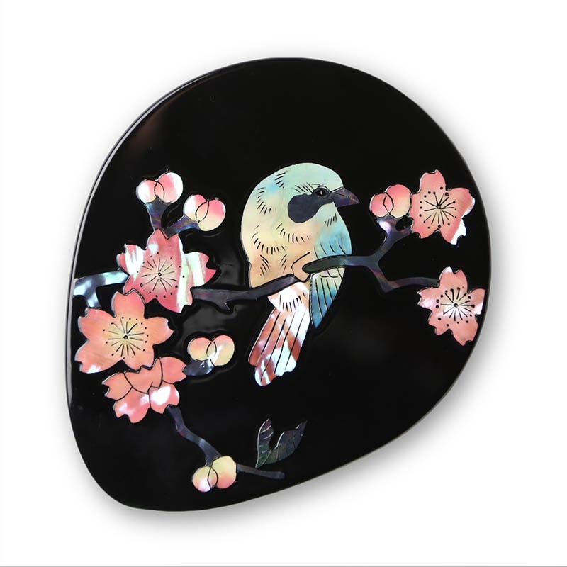 GRD-3669 高岡漆器 螺鈿手鏡 桜に樫鳥 | 男の隠れ家掲載商品 | えがお