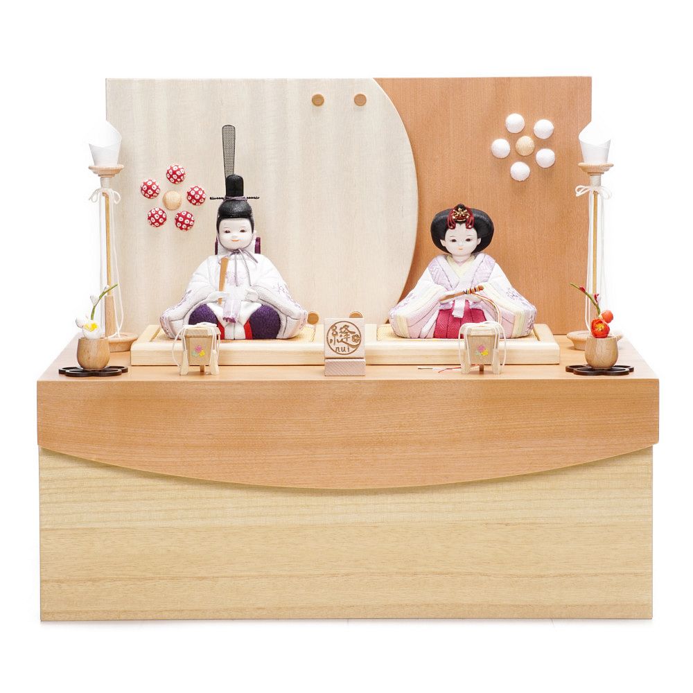 木目込み雛人形】刺繍(白・紫暈し) 枝桜 親王揃い収納飾り | 縫nui作