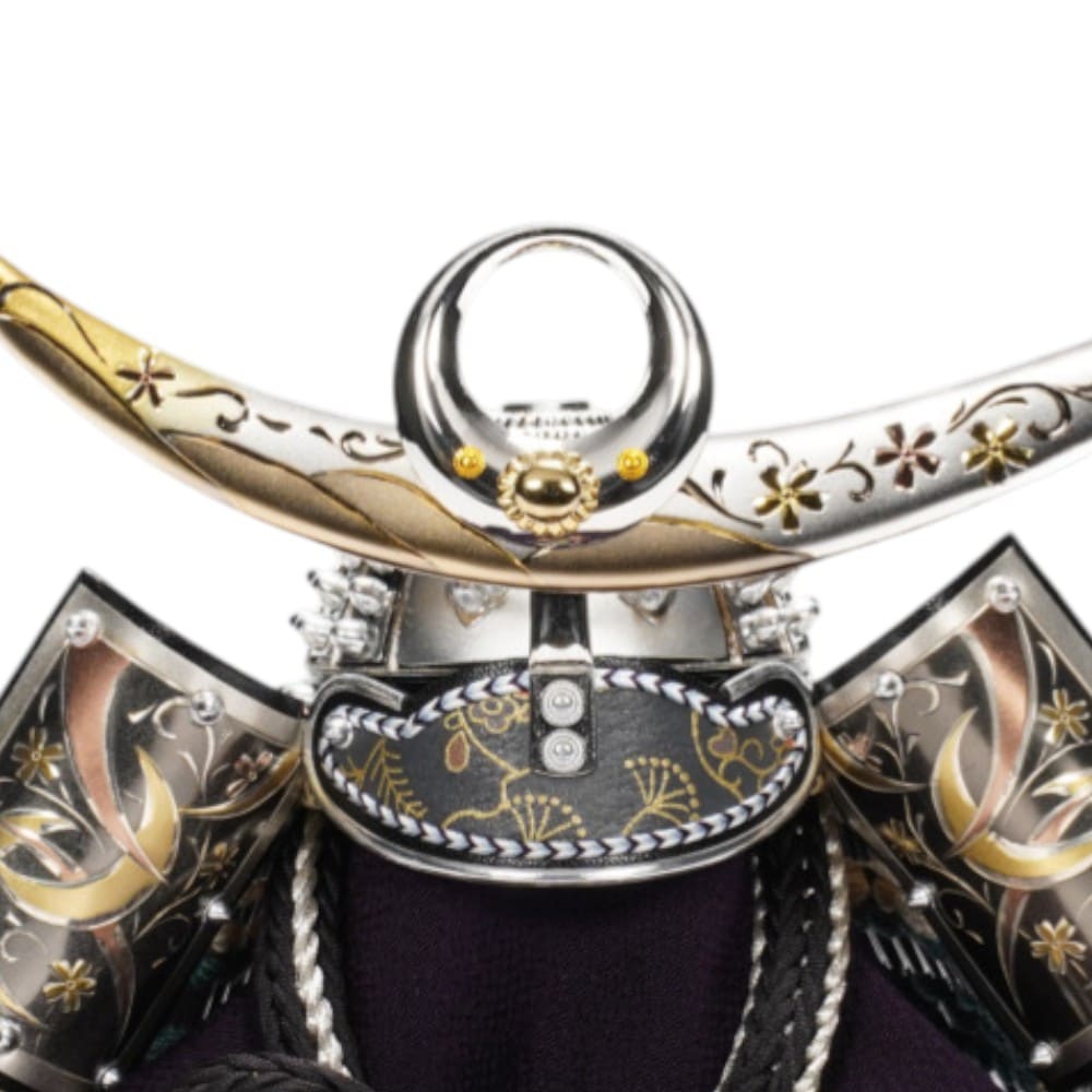 五月人形】12号 彫金 三日月 上杉謙信 兜収納飾り〈上原玉鳳作