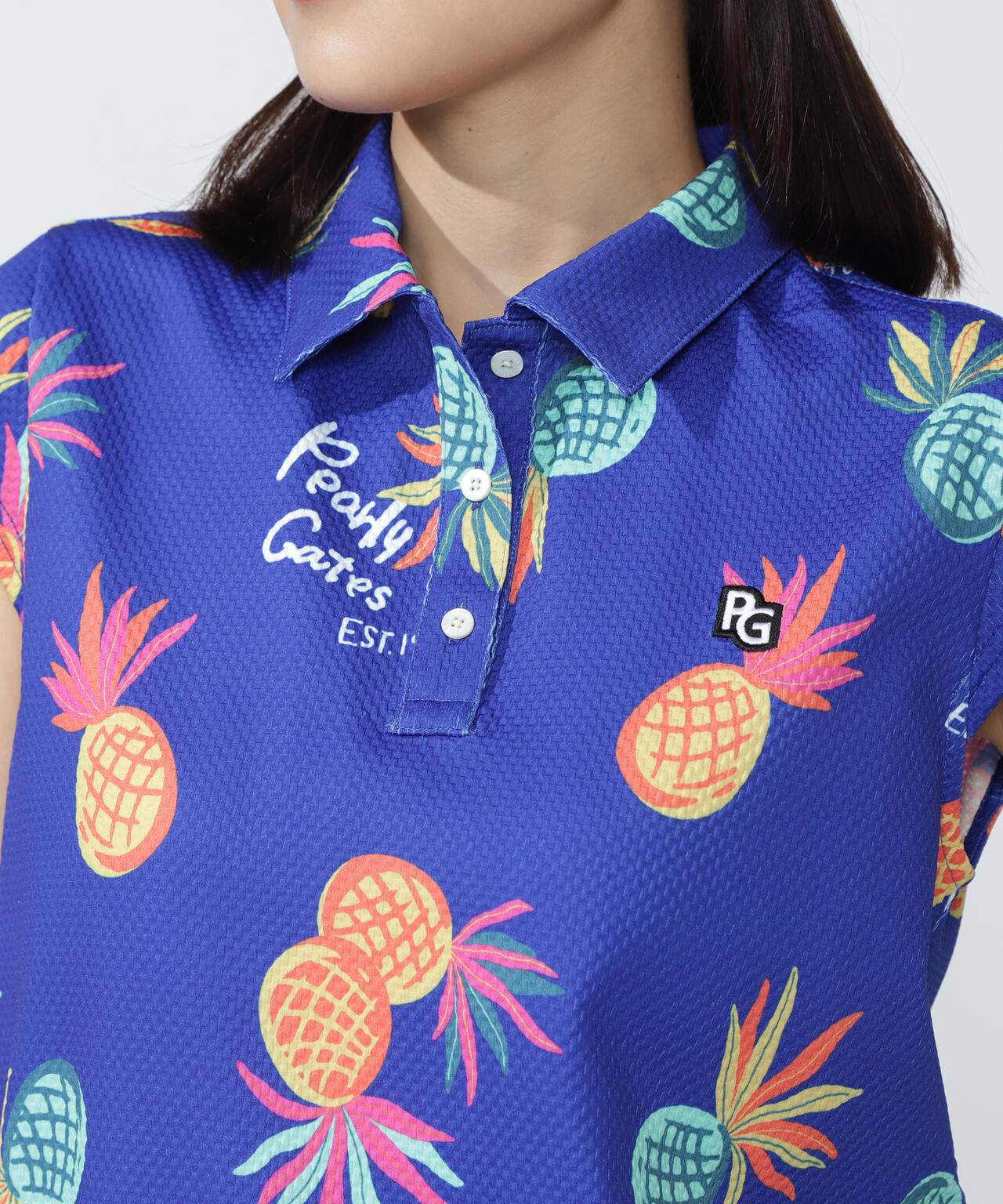46G75d PBTドビーポロシャツ ＜パイナップルアート柄＞ | PEARLY GATES