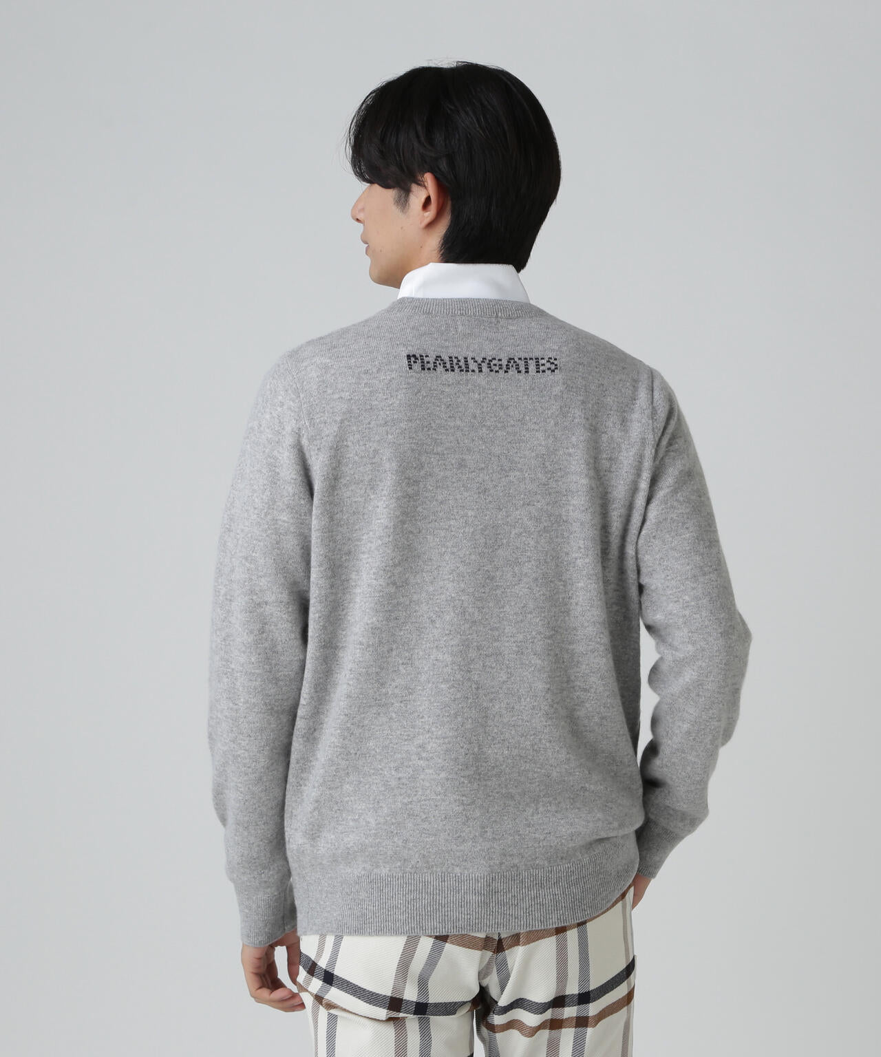 12G部分ジャガードカシミヤ100クルーネックニットプルオーバー