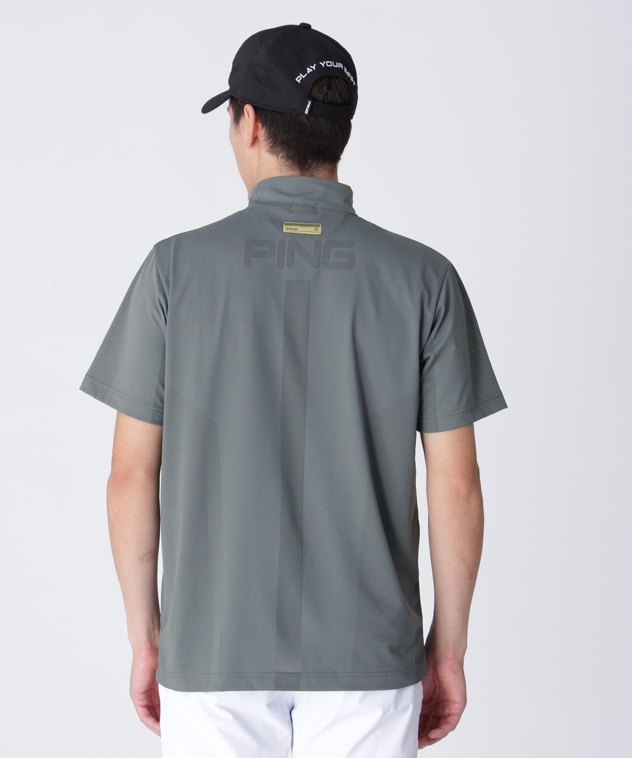 PING APPAREL】メッシュジャカード半袖ハイネックシャツ ＜GOLD