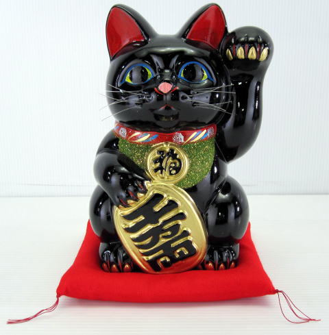 招き猫小判黒（左手）/招き猫小判手長黒/招き猫の販売モリシゲ