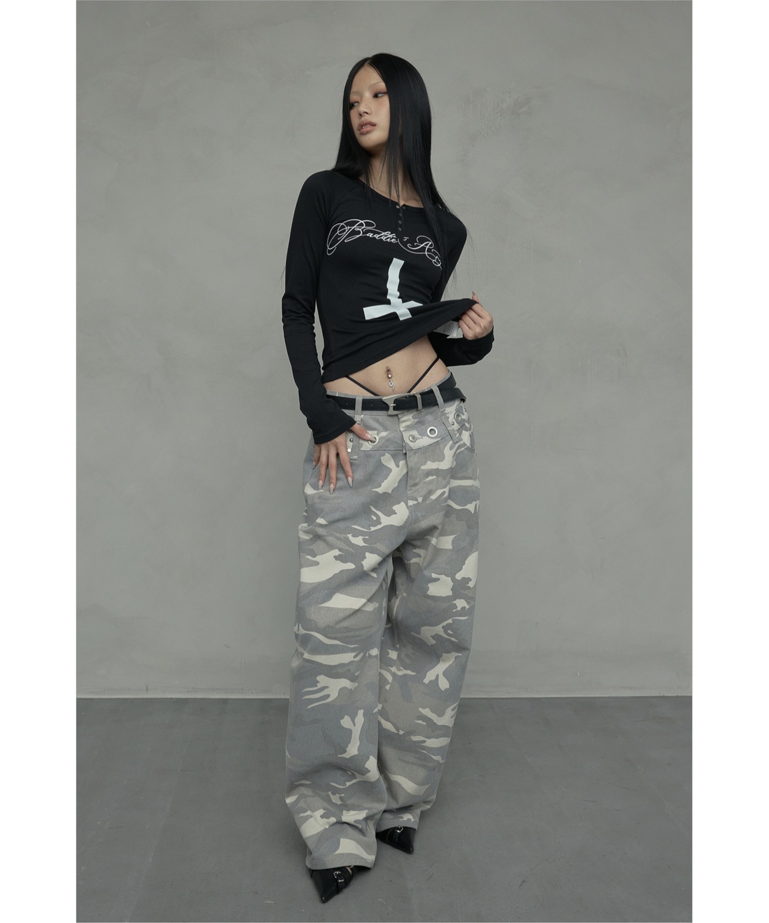 A'GEM/9 × .kom 『NIIER NOR/ニアノア』 EYELET DOUBLE WAIST PANTS