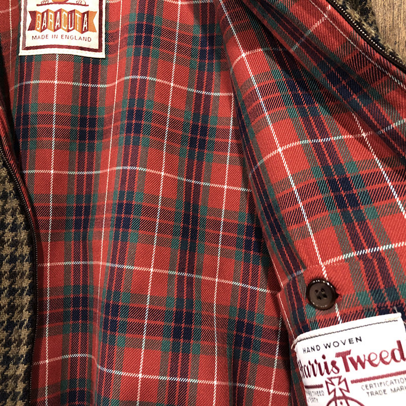 Baracuta G9 Harrington Jacket Harris Tweed Pure Wool Tweed Brown