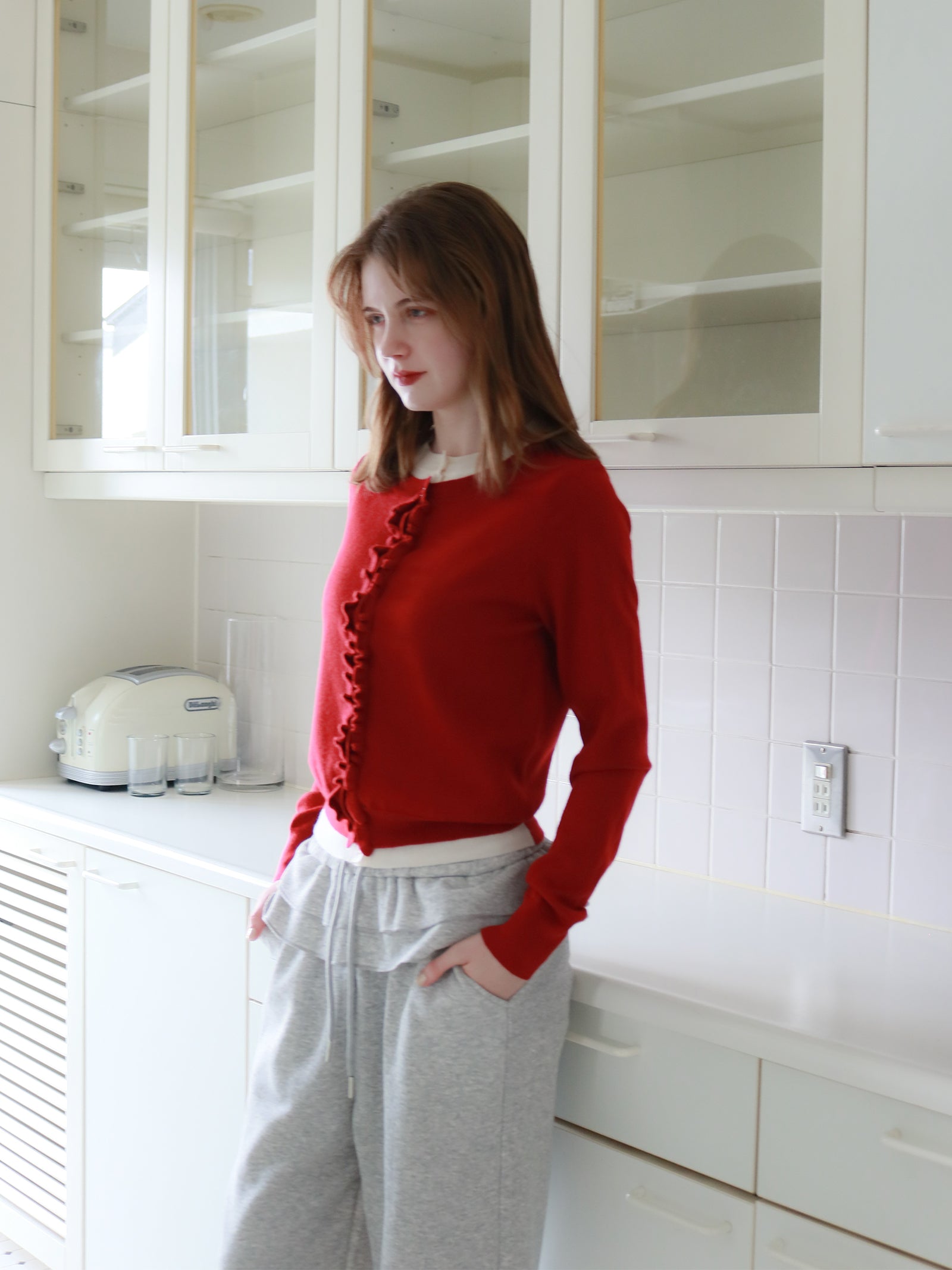 mic】フリルレイヤードカーディガン