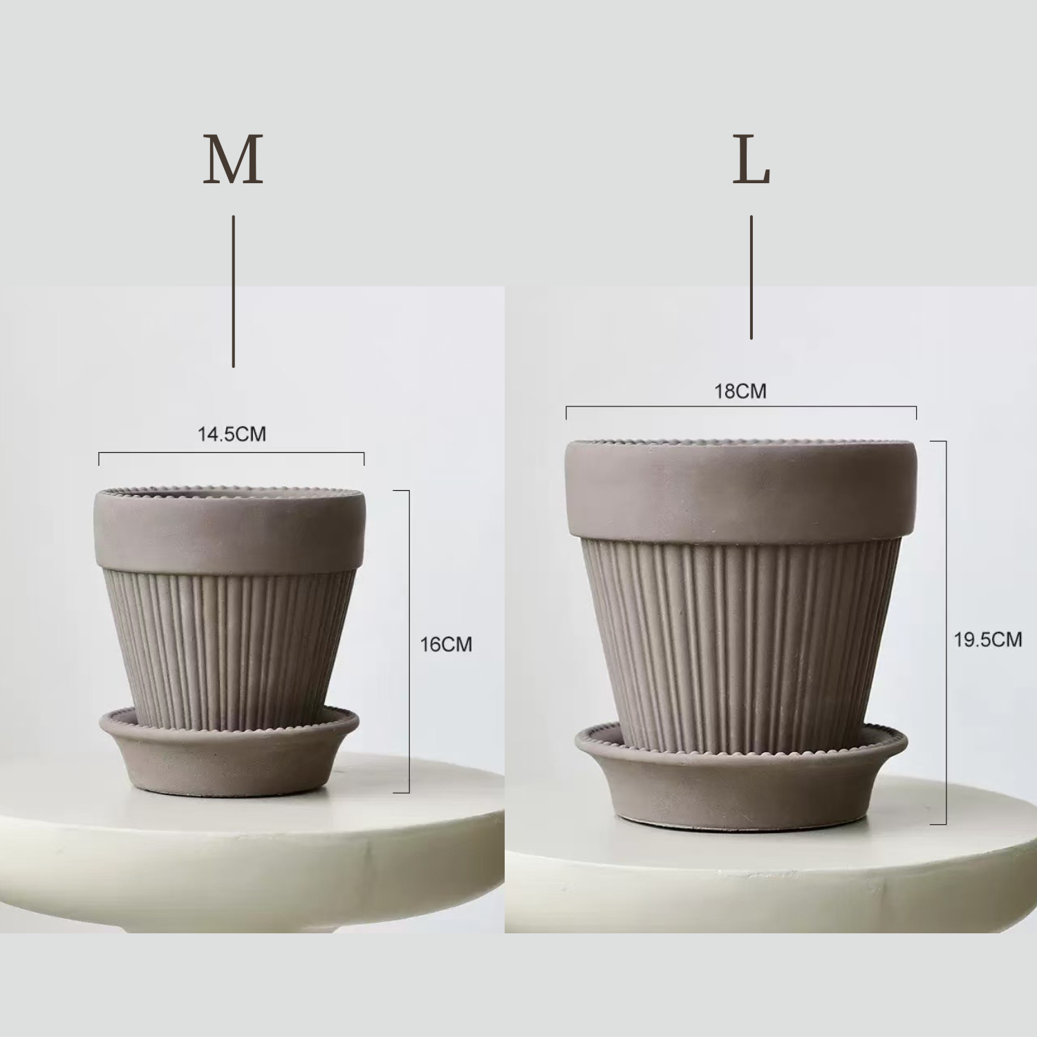 5-6号｜ブラック ブラウン｜おしゃれで可愛い鉢｜受け皿付｜カヌレ鉢