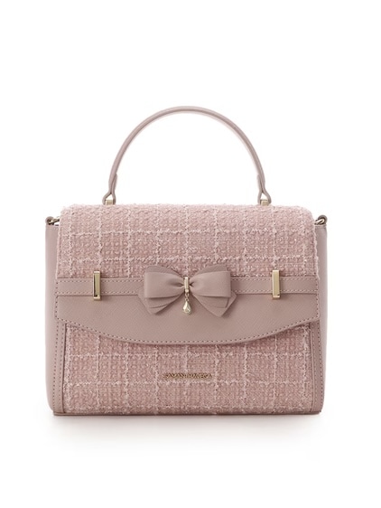 ツイードアクセントリボンショルダーバッグ【ピンク】(ピンク
