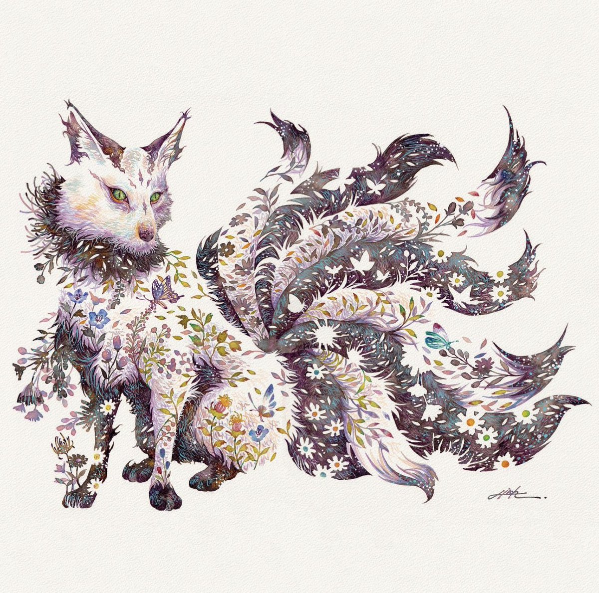 九尾 #透明水彩 #狐 #九尾 #アート」|タケダヒロキのイラスト