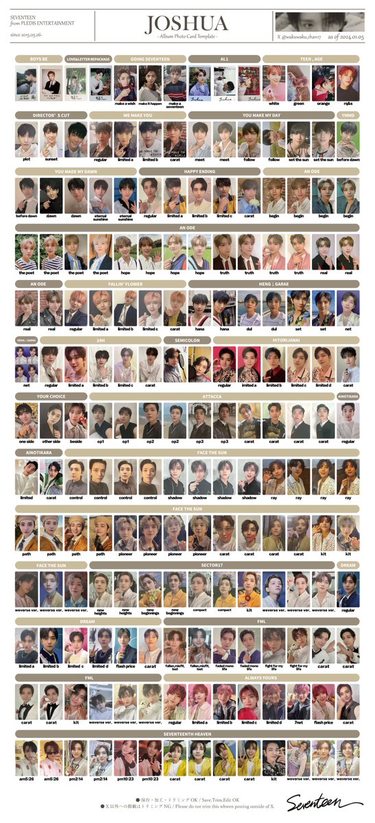 SEVENTEEN Album Photo Card as of 2024.01.05 ( 過去アルバム トレカ