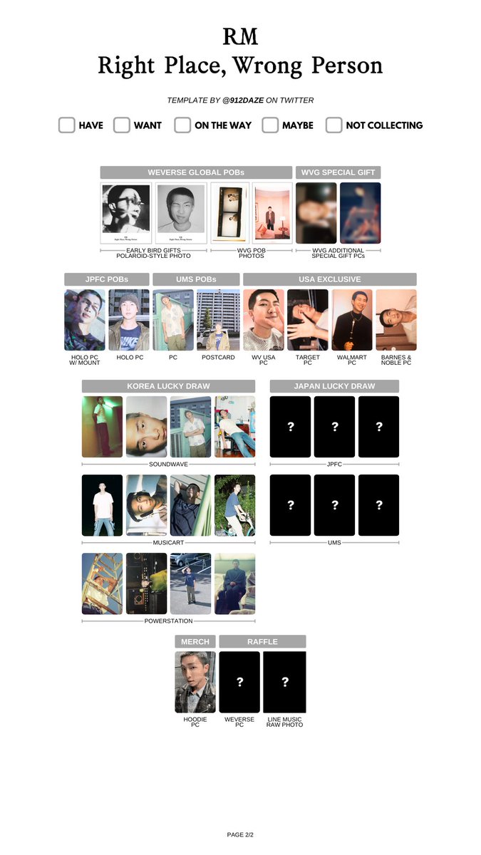 BTS RM NAMJOON SOLO ALBUM RIGHT PLACE WRONG PERSON PHOTOCARD