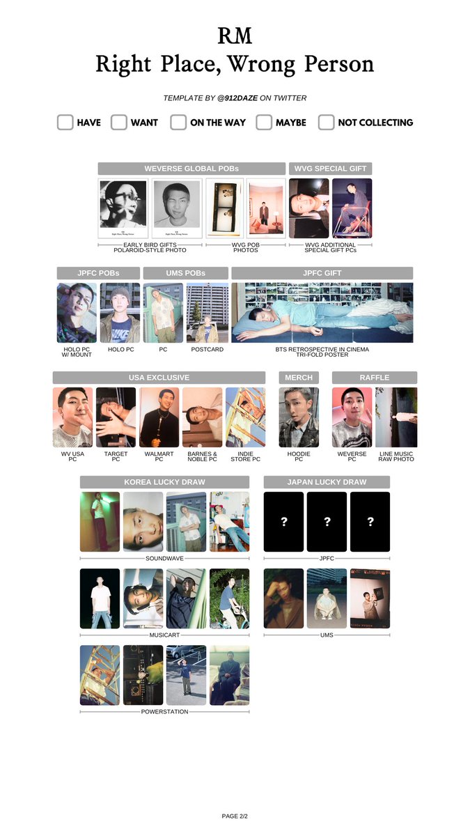 BTS RM NAMJOON SOLO ALBUM RIGHT PLACE WRONG PERSON PHOTOCARD