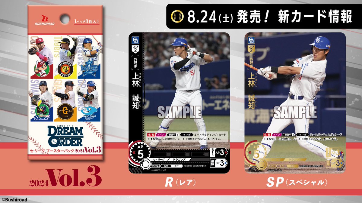 新カード紹介】 中日ドラゴンズ 上林 誠知（R/SP） 8/24（土）発売予定