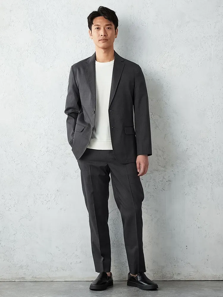 ネイビー 軽量プチプラセットアップ ジャケット チェック グレー