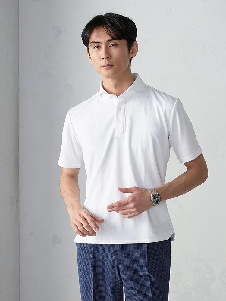 ネイビー シャドーチェック BIZポロシャツ カッタウェイ ブラック