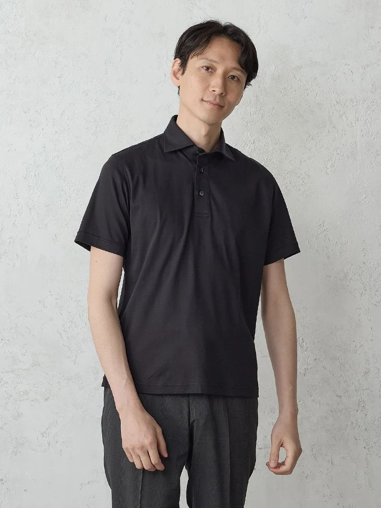 ブラック TOKYORUN コットン ポンチポロシャツ ブラウン/ホワイト