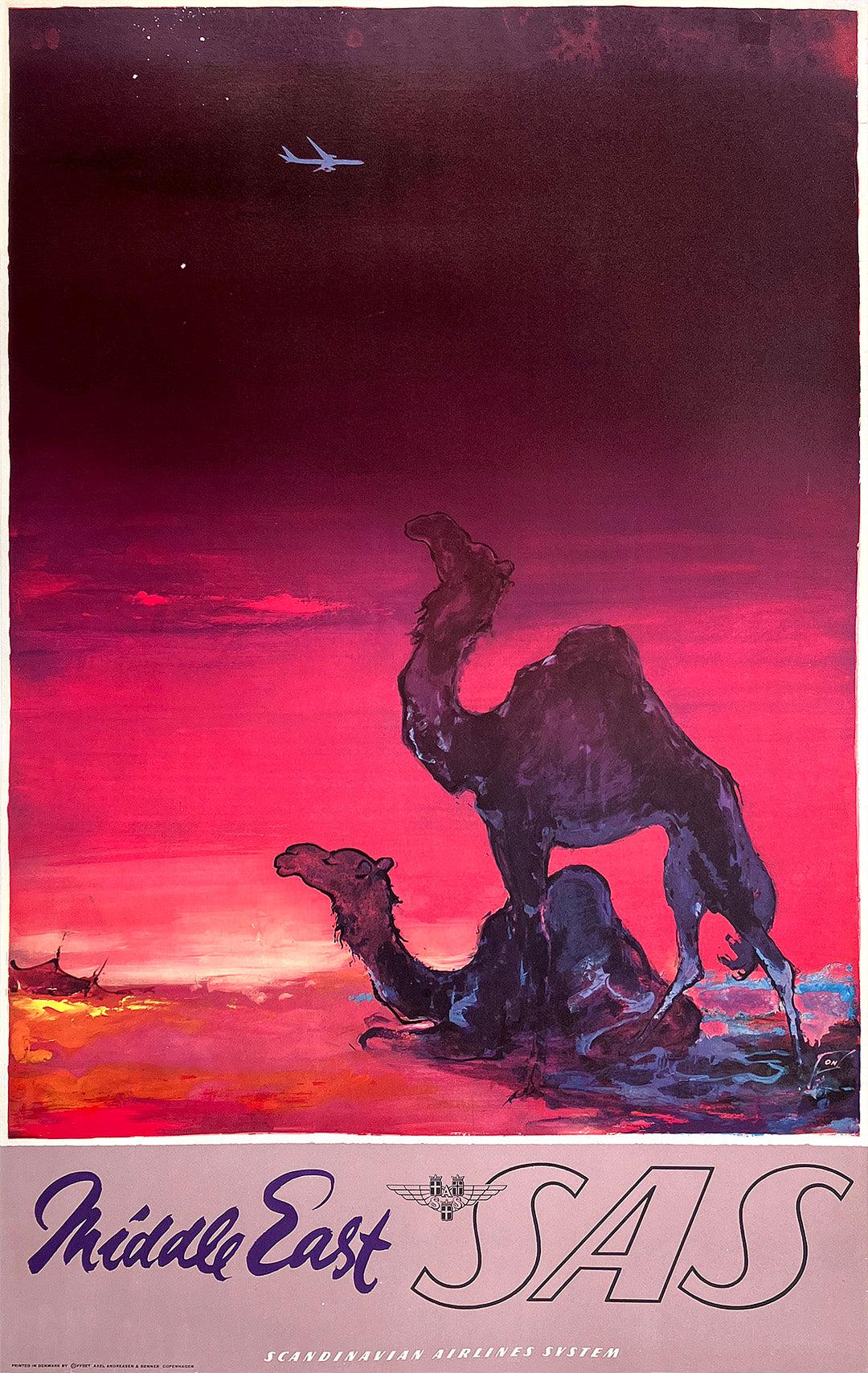 Original Vintage SAS Middle East Travel Poster by Otto Nielsen