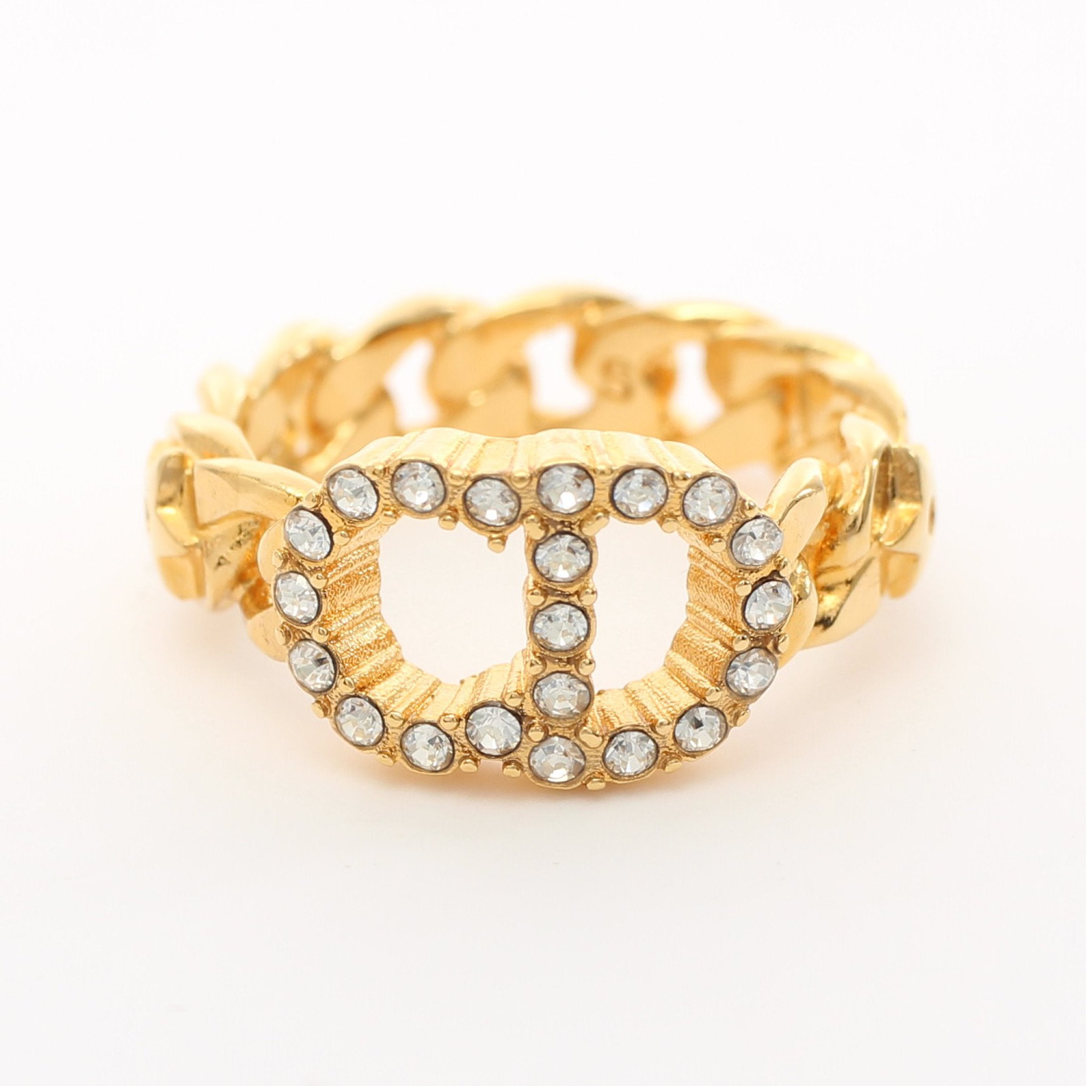 CDロゴ リング 指輪 GP ラインストーン ゴールド クリア クリスチャン