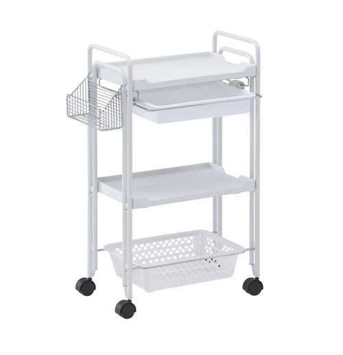 FV-126 エステ カゴ付3段ワゴン (ホワイト) / プロ専用エステ・理美容