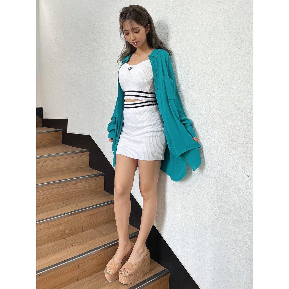 ジェイダ GYDA ラインパイルニット スカートライクショートパンツ